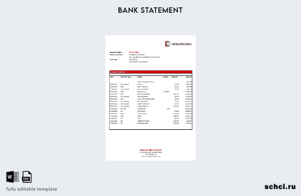 скачать цифровую версию шаблона Excel выписки Congo Afriland First Bank